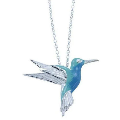 Fashion Hummingbird Pendant Necklace Cute Blue Enamel Bird Pendant Bridal Weddin