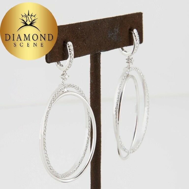 Fabulous Oval Hoop Dangle Earrings 1.76 ct white gold