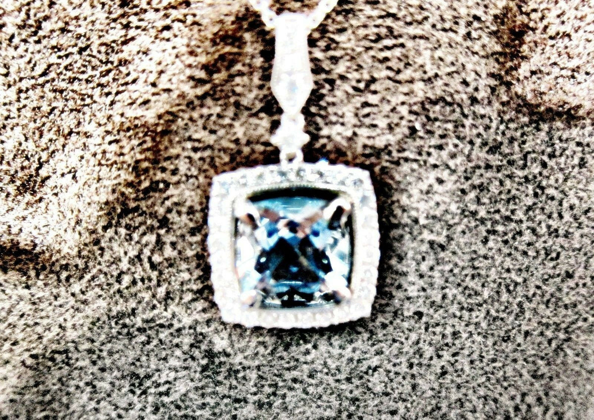 AQUAMARINE CUSHION SHAPE DIAMOND ROUND BR SHAPE PENDANT AQUAMARINE PENDANT