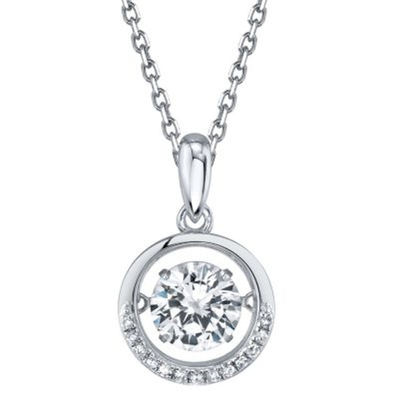Sterling Dancing Gemstone Circle with 0.05 CT. T.W. Diamonds Pendant