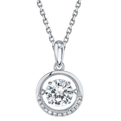 Sterling Dancing Gemstone Circle with 0.05 CT. T.W. Diamonds Pendant