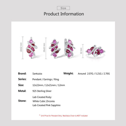 Jewelry Set for Women 925 Sterling Silver Lab Created Pink Sapphire Ruby Pendant