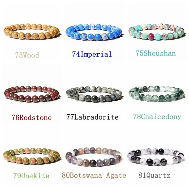 Natural Raw Gemstone Beaded Bracelet Elastic Stretch Crystal Jade Jasper Stone B