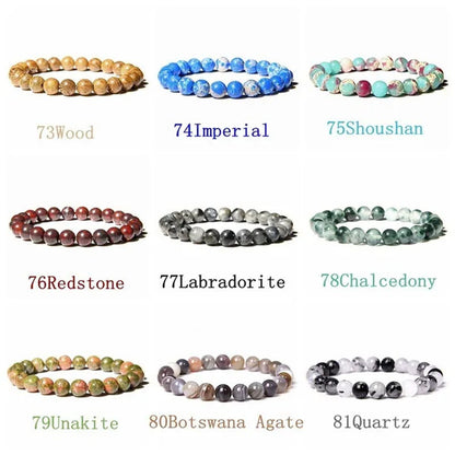 Natural Raw Gemstone Beaded Bracelet Elastic Stretch Crystal Jade Jasper Stone B