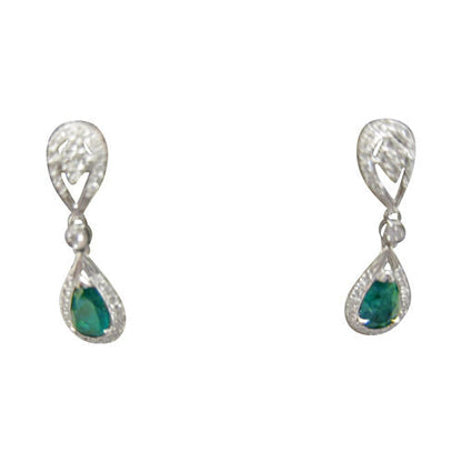 .48 CT ROUND SHAPE DIAMOND .98 CT TWO PEAR SHAPE EMERALD EARRING 18 K WHITE GOLD