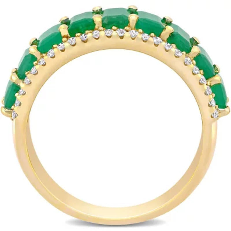 Allura Emerald and 0.28 CT. T.W. Diamond 9-Stone Wedding Ring in 14K Yellow Gold