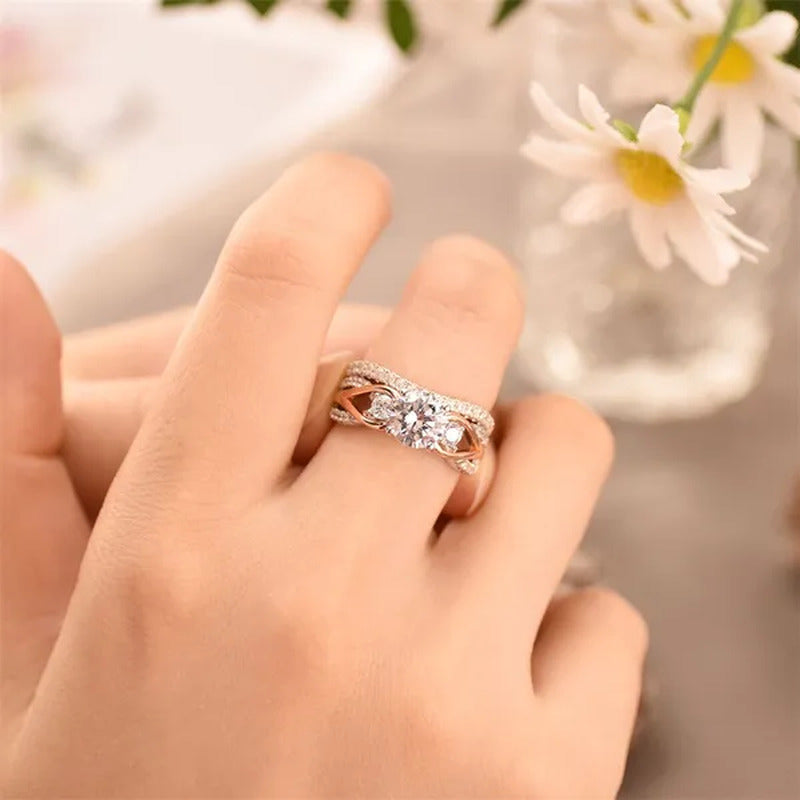Newshe Solid 925 Sterling Silver Rose Gold Wedding Ring Sets for Women round Cut