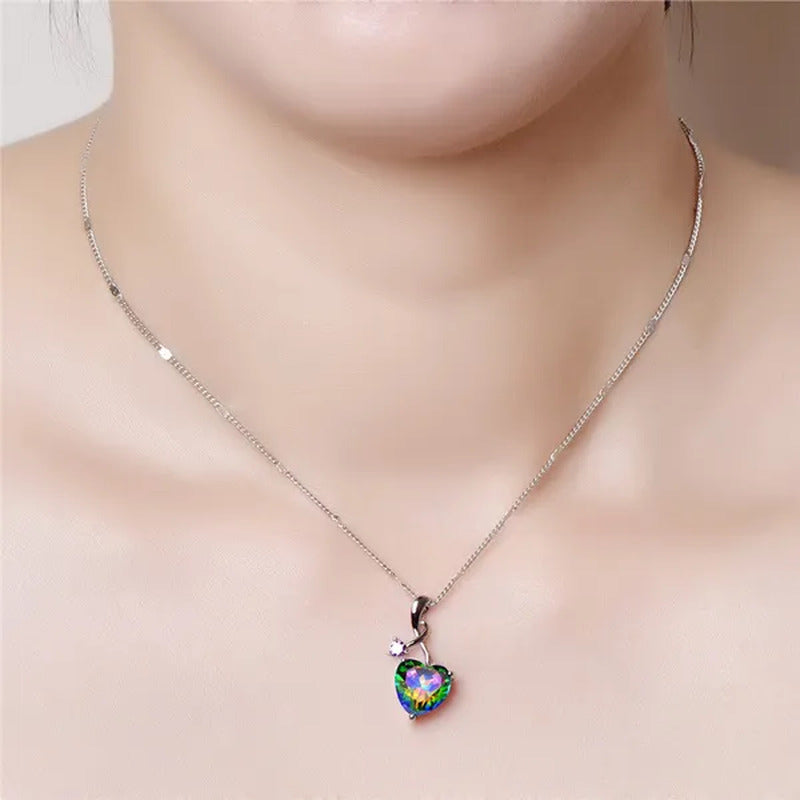 Heart - Shaped Gem Pendant Set with Diamond Simple Original Necklace Ring Neckla