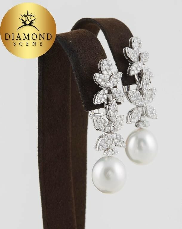 Classic Diamond Pearl White Gold Drop Earrings
