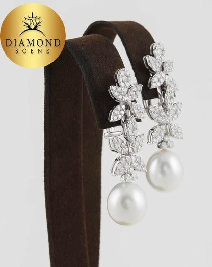 Classic Diamond Pearl White Gold Drop Earrings