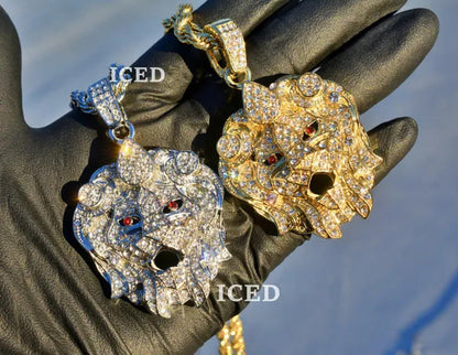 ICED Lab Diamonds Lion Head Pendant & 5Mm 30" Rope Chain Hip Hop Necklace