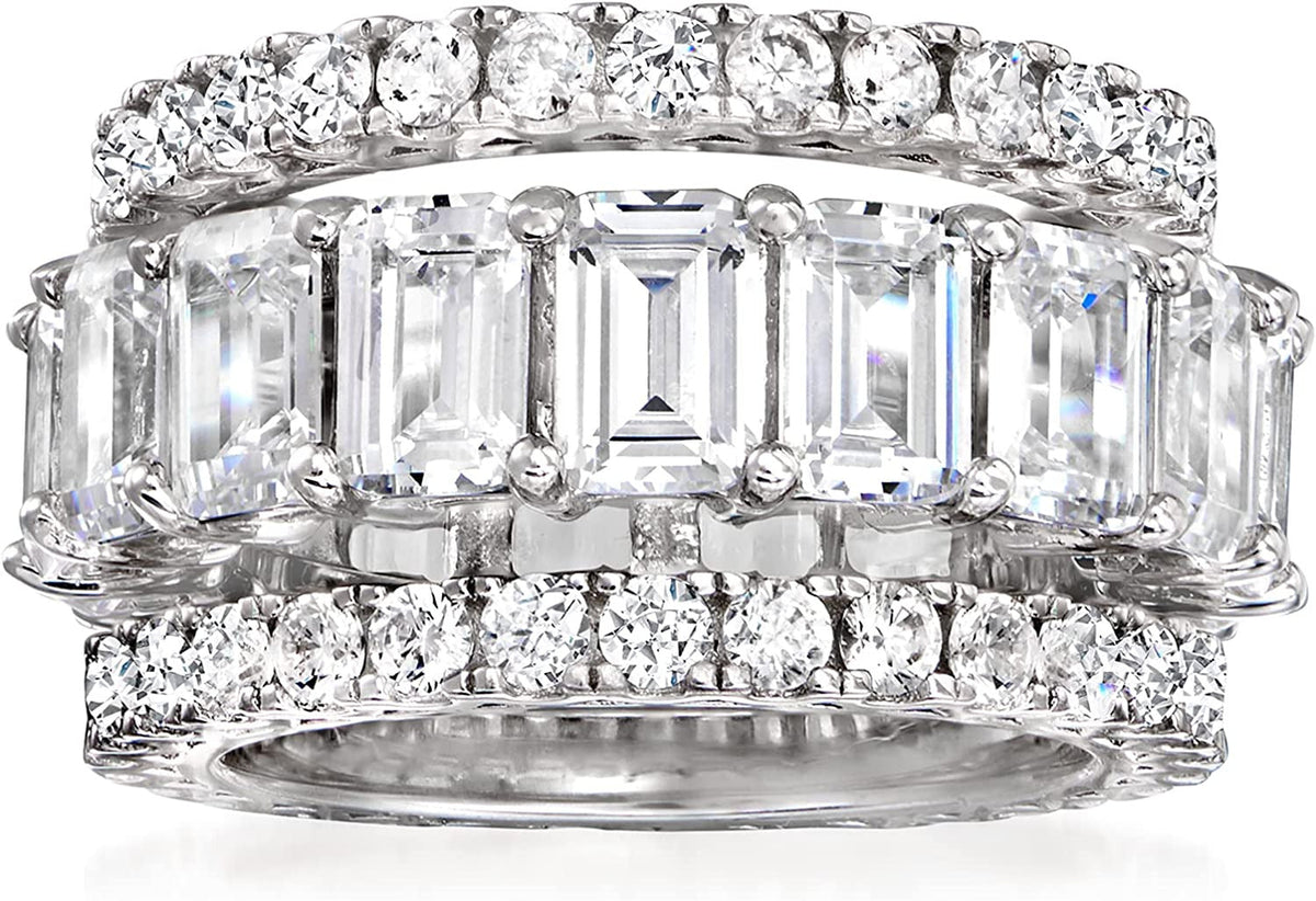 11.65 Ct. T.W. CZ Jewelry Set: 3 Eternity Bands in Sterling Silver