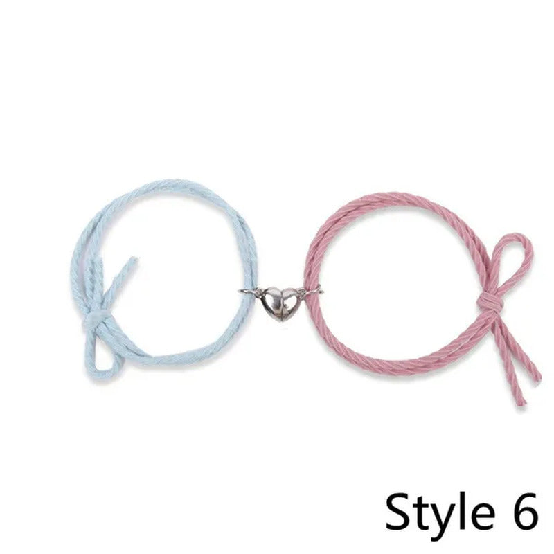 2Pcs Magnetic Bracelet Stainless Steel Heart Pendant Charm Couple Bracelets for