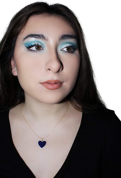 1/6 Carat Diamond and Turquoise or Blue Lapis Heart Pendant Necklace for Women i