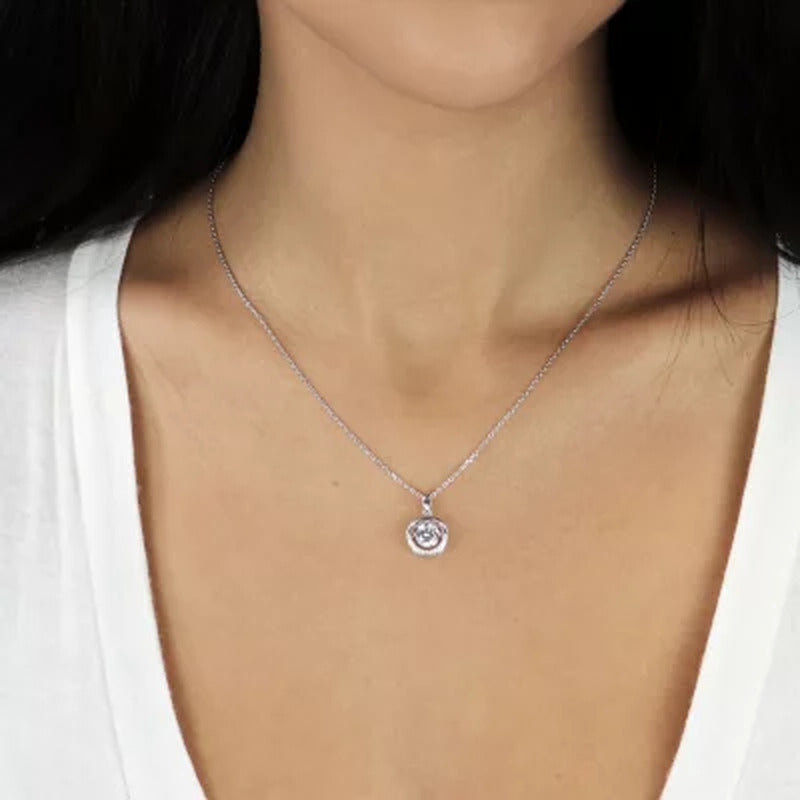 Sterling Silver Dancing Gemstone Circle with 0.05 CT. T.W. Diamonds Pendant