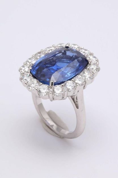 19 Carat Ceylon No Heat Sapphire and Diamond Ring