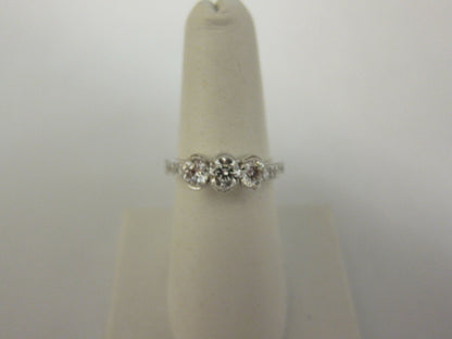 1.20 CT TOTAL DIAMOND OVAL 3 STONE 2 ROUND BR SHAPE 8 STONE ENGAGEMENT RING 18 K