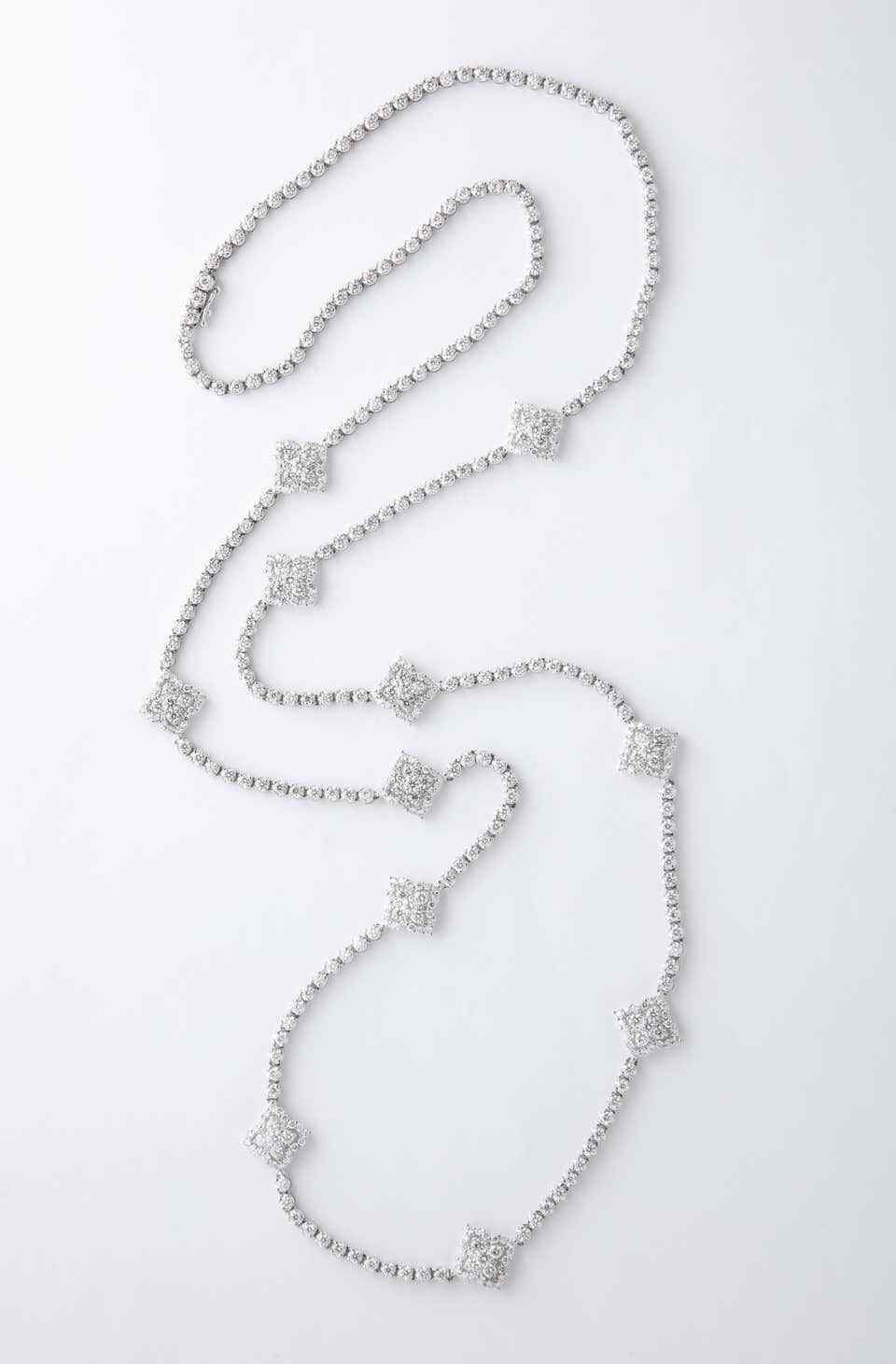 Long Diamond Tennis Necklace with Diamond Motifs