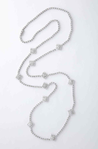 Long Diamond Tennis Necklace with Diamond Motifs