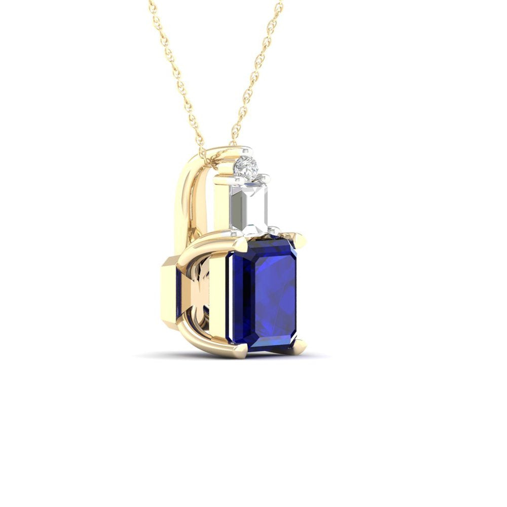 Imperial Gemstone 10K Yellow Gold Octagonal Cut Blue Sapphire and Diamond Pendan
