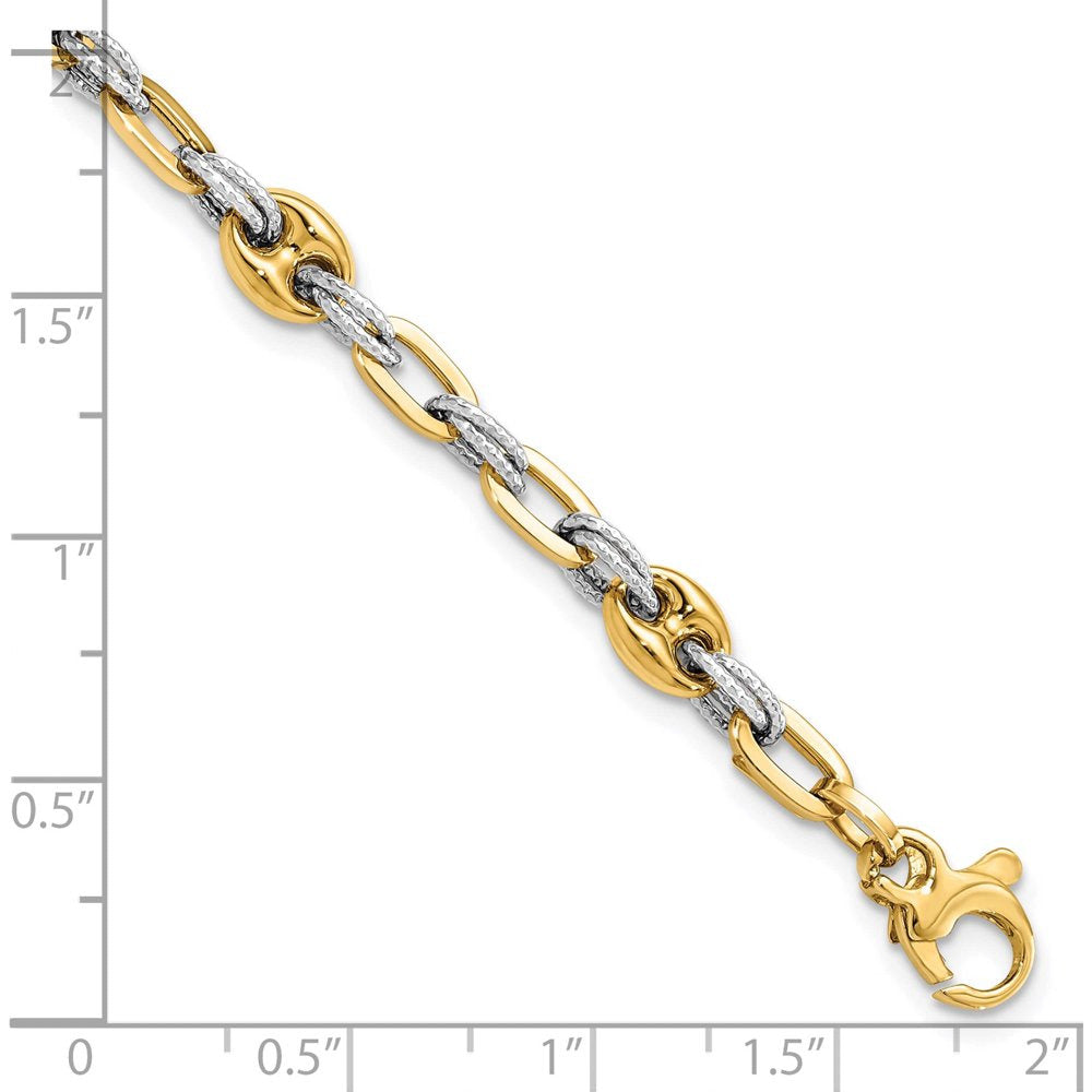 14K Two-Tone Textured Double Fancy Link Bracelet (7.5 X 6.2) Made in Italy Fb196