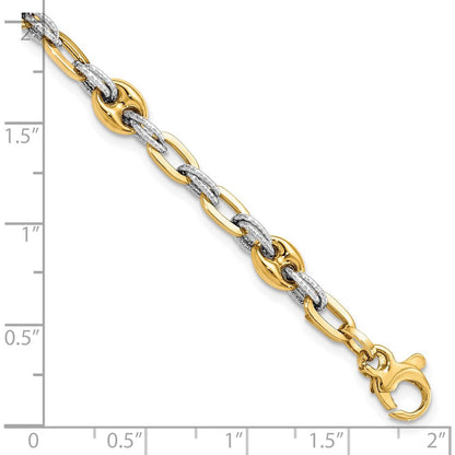 14K Two-Tone Textured Double Fancy Link Bracelet (7.5 X 6.2) Made in Italy Fb196