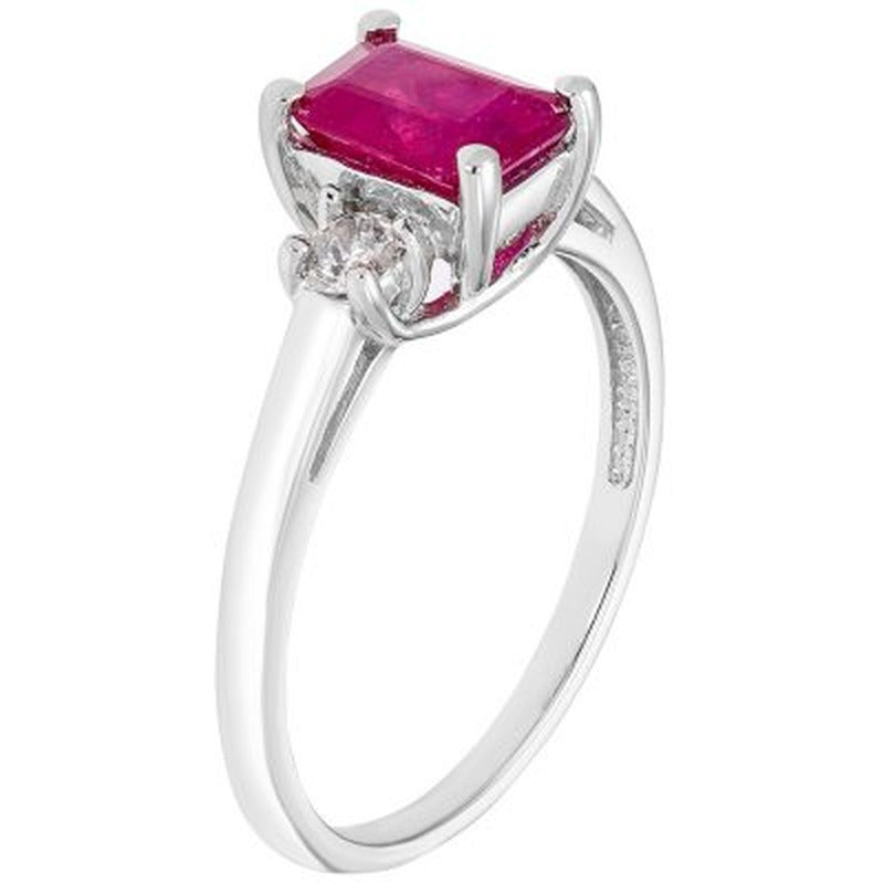 Three Stone Octagonal Ruby Ring with 0.20CT. T.W. Diamond Set in 14K Gold