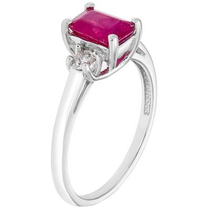 Three Stone Octagonal Ruby Ring with 0.20CT. T.W. Diamond Set in 14K Gold