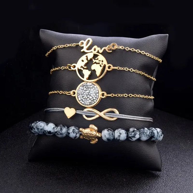 Fashion 5 Pieces / Set of Women'S Love Turtles Braided Rope Bracelet Jewelry Gif