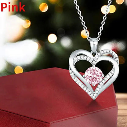 Exquisite Fashion 18K Gold Pave Setting Diamond Double Heart Pendant Necklace fo