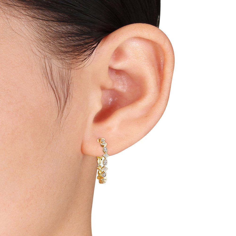 Miabella 1/4 Carat T.W. Diamond 10Kt Yellow Gold 25MM Vintage Hoop Earrings