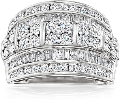 2.00 Ct. T.W. Baguette and round Diamond Multi-Row Ring in Sterling Silver