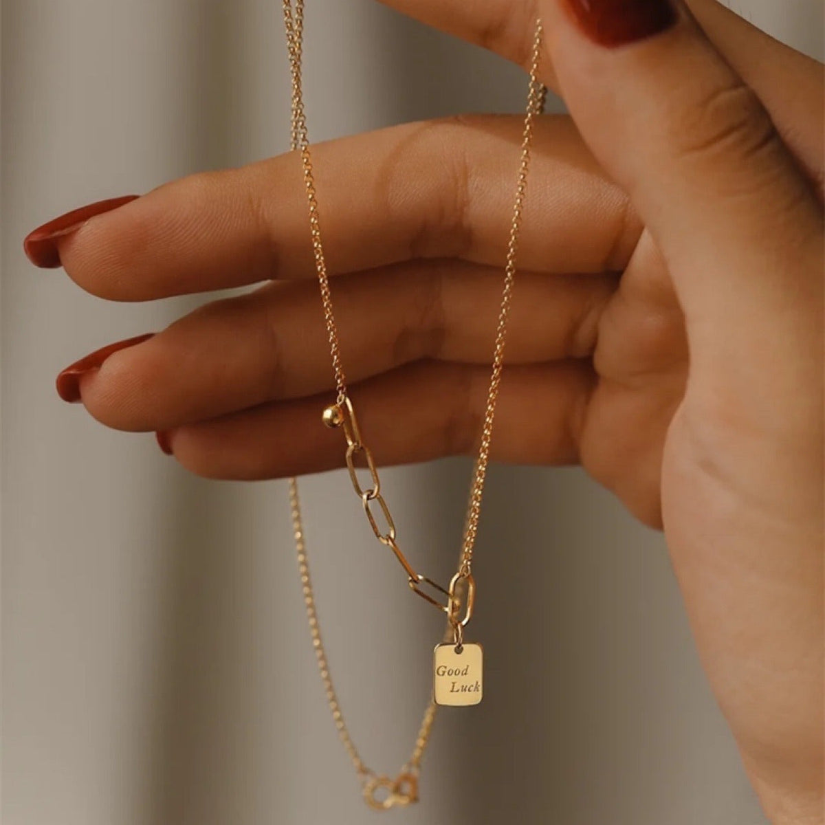 18K Gold Square Necklace Bracelet for Women