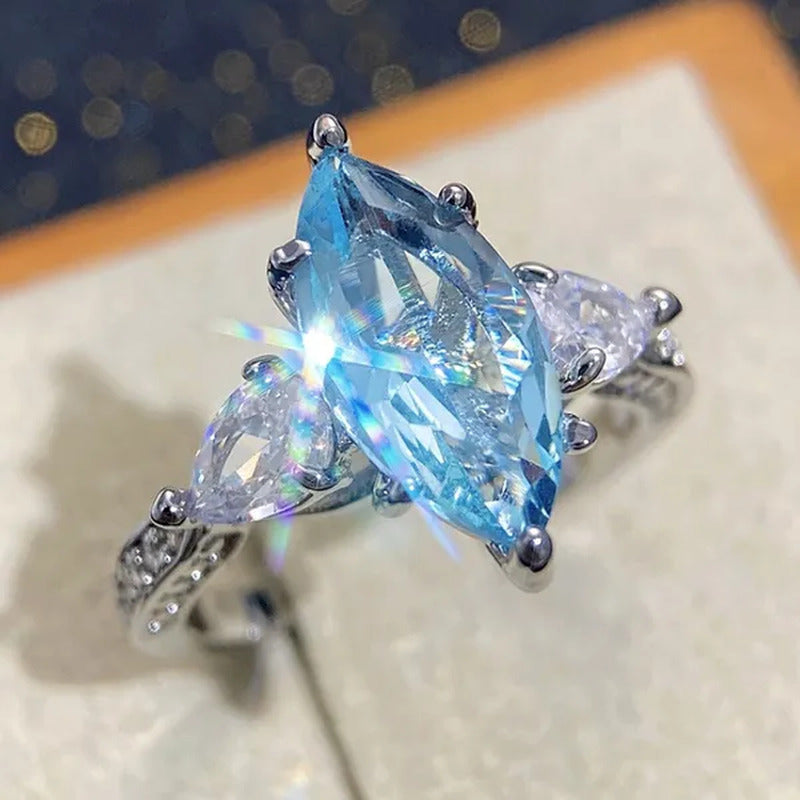 Exquisite Marquise Cut Sea Blue Sapphire 925 Sterling Silver Aquamarine Gemstone