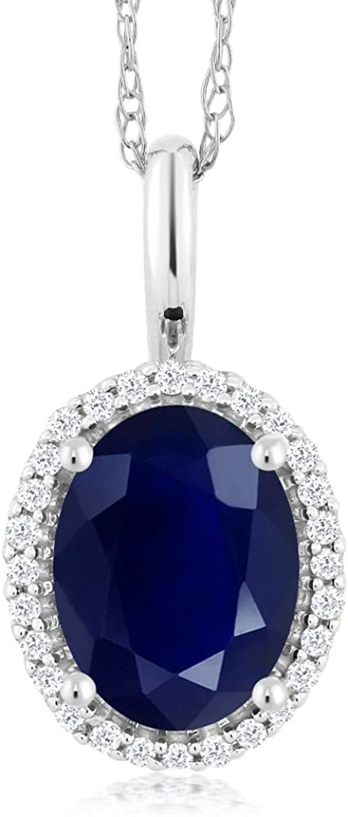 10K White Gold Blue Sapphire and Diamonds Women'S Halo Pendant Necklace (1.79 Ct