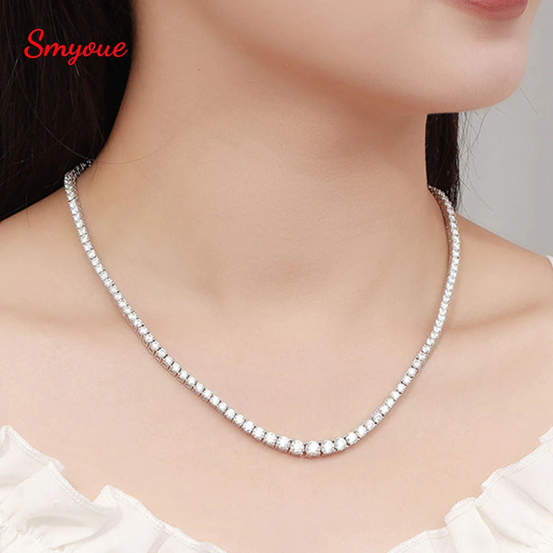 14-24Inch All Moissanite Tennis Necklace for Men Women 100% Solid Silver Plated