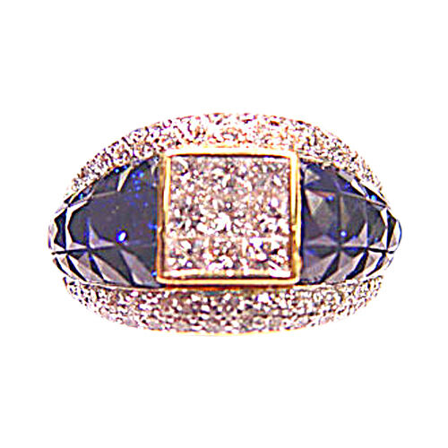 9 PRINCESS CUT DIAMONDS ROUND BRILLIANT PAVE DIAMOND COCKTAIL SAPPHIRE BAND