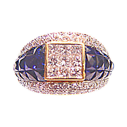 9 PRINCESS CUT DIAMONDS ROUND BRILLIANT PAVE DIAMOND COCKTAIL SAPPHIRE BAND