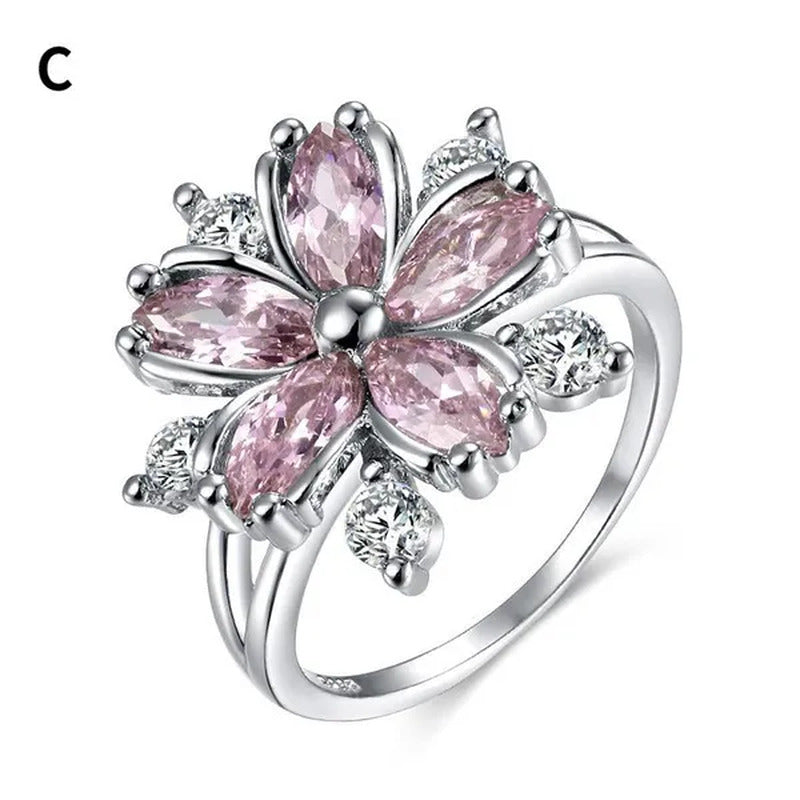 New Elegant Fashion Cherry Blossom Princess Engagement Ring Bridal Romantic Cher