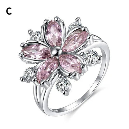 New Elegant Fashion Cherry Blossom Princess Engagement Ring Bridal Romantic Cher