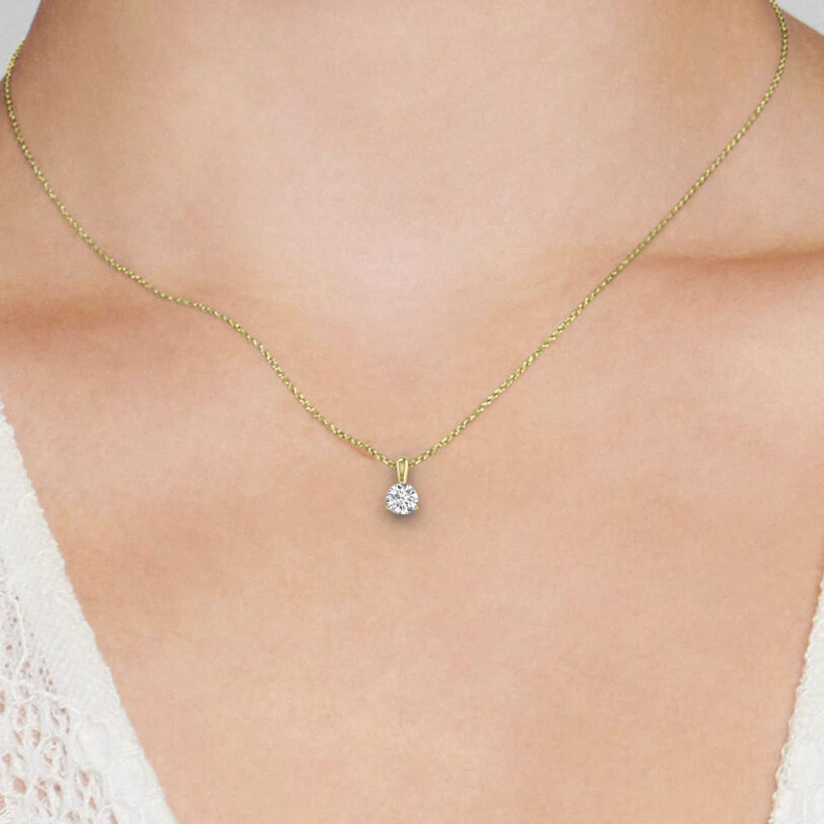 Round Diamond Three Prong Solitaire Pendant in 14K Gold Pendant (J-K Color I2-I3