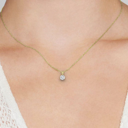 Round Diamond Three Prong Solitaire Pendant in 14K Gold Pendant (J-K Color I2-I3