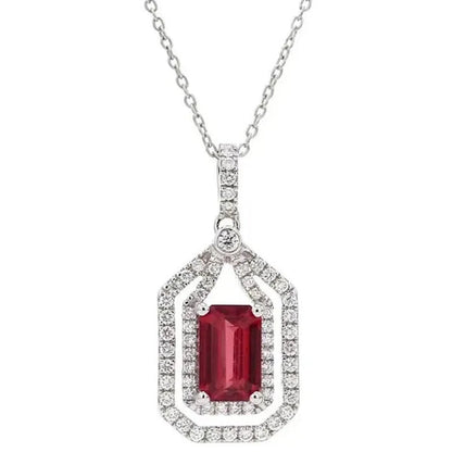 Fashion Jewelry Gemstone Erectangle Ruby 925 Sterling Silver Diamonds Pendant Ne