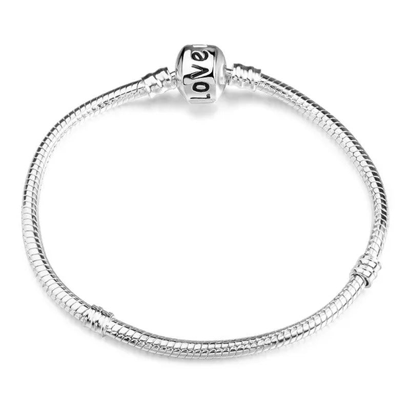NEW Fashion 925 Sterling Silver White Flashing Double Sided Heart Snake Chain Br