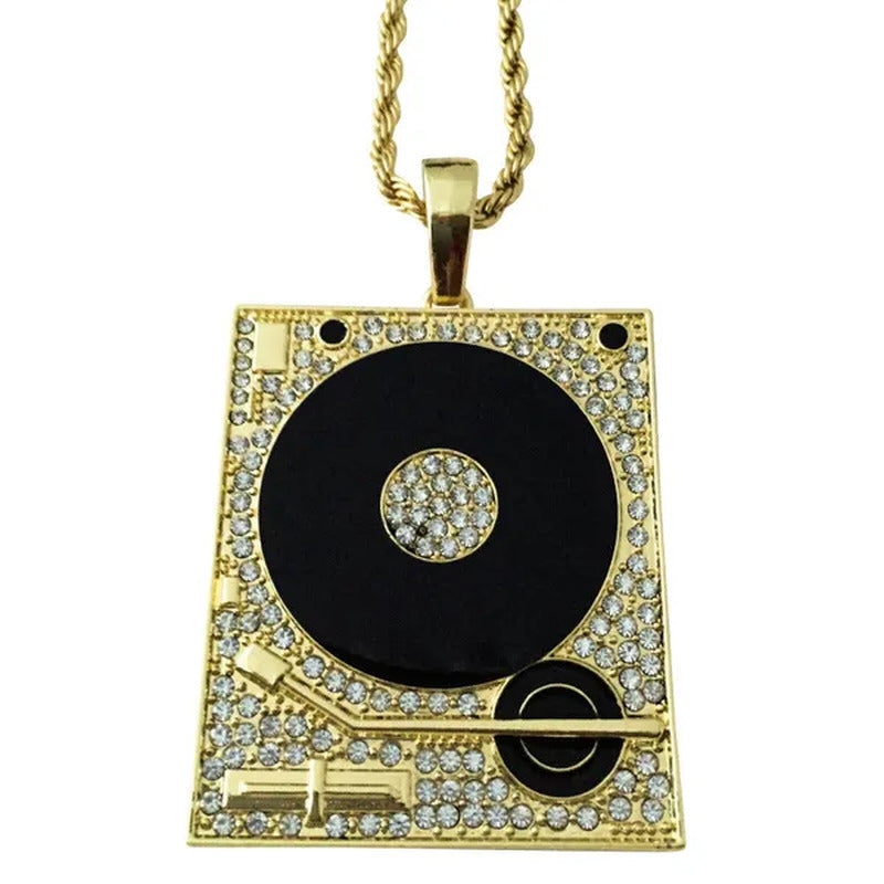 14K Gold GP Hip Hop Large Iced CZ Diamond DJ Khaled Pendant W/ Rope Chain