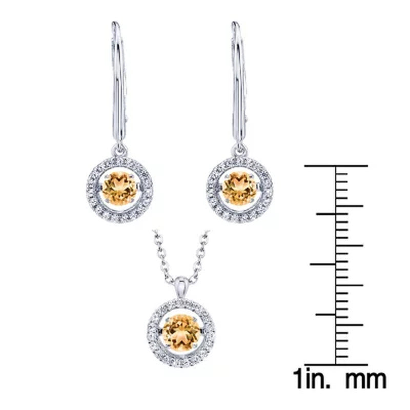 Dancing Citrine Pendant and Earring Set in Sterling Silver