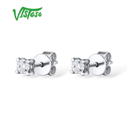 Pure 14K 585 White Gold Sparkling Illusion-Set Miracle Plate Diamond Earrings