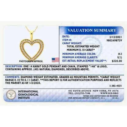 0.10 CT. T.W. Diamond Heart Pendant in 14K Yellow Gold