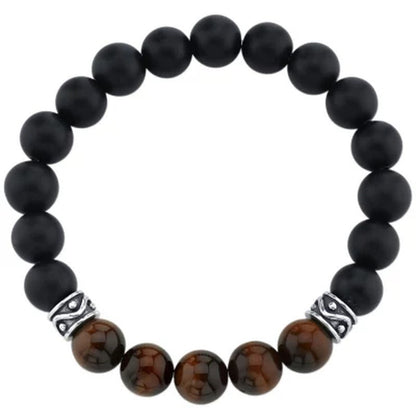 Spartan Sterling Silver and Red Tiger Eye with Black Agate Gents Bead Bracelet