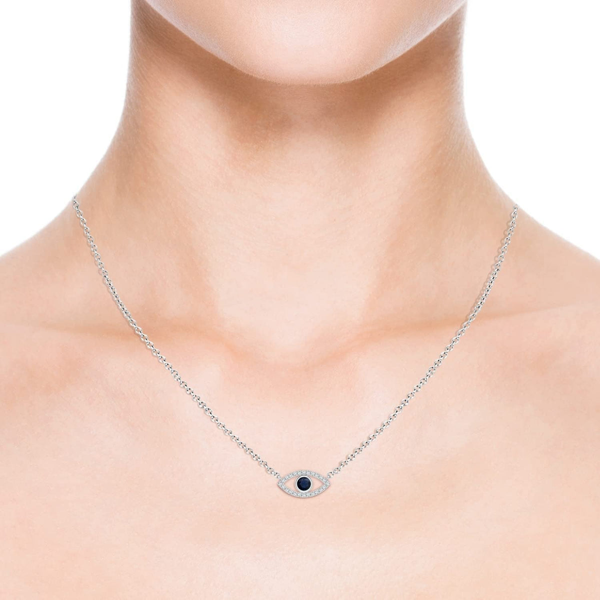 Natural Blue Sapphire Evil Eye Pendant Necklace in 14K Solid Gold for Women, Gir